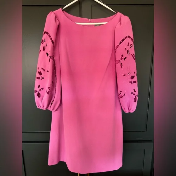 NWT Vince Camuto Pink Eyelet Sleeve Shift Dress Puff Sleeve Mini ~ Size 12 🌺 - Picture 5 of 12